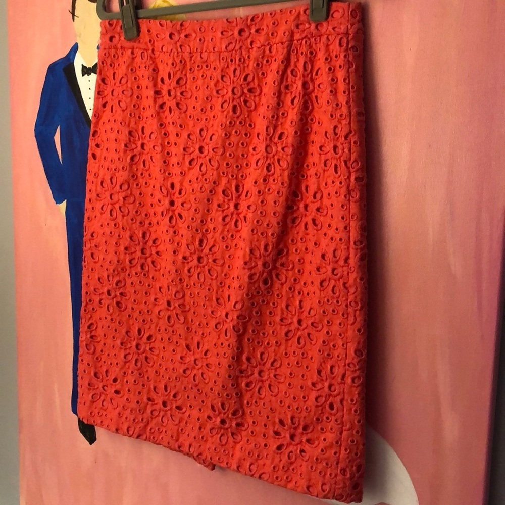 JCrew Pencil Skirt Orange Eyelet Size 2 - Picture 2 of 7